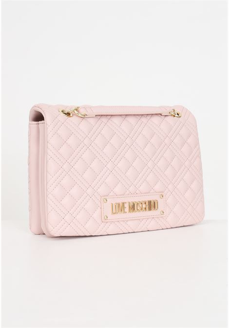 Quilted powder pink women's bag with golden metal lettering chain shoulder strap LOVE MOSCHINO | JC4014PP1ILA0601